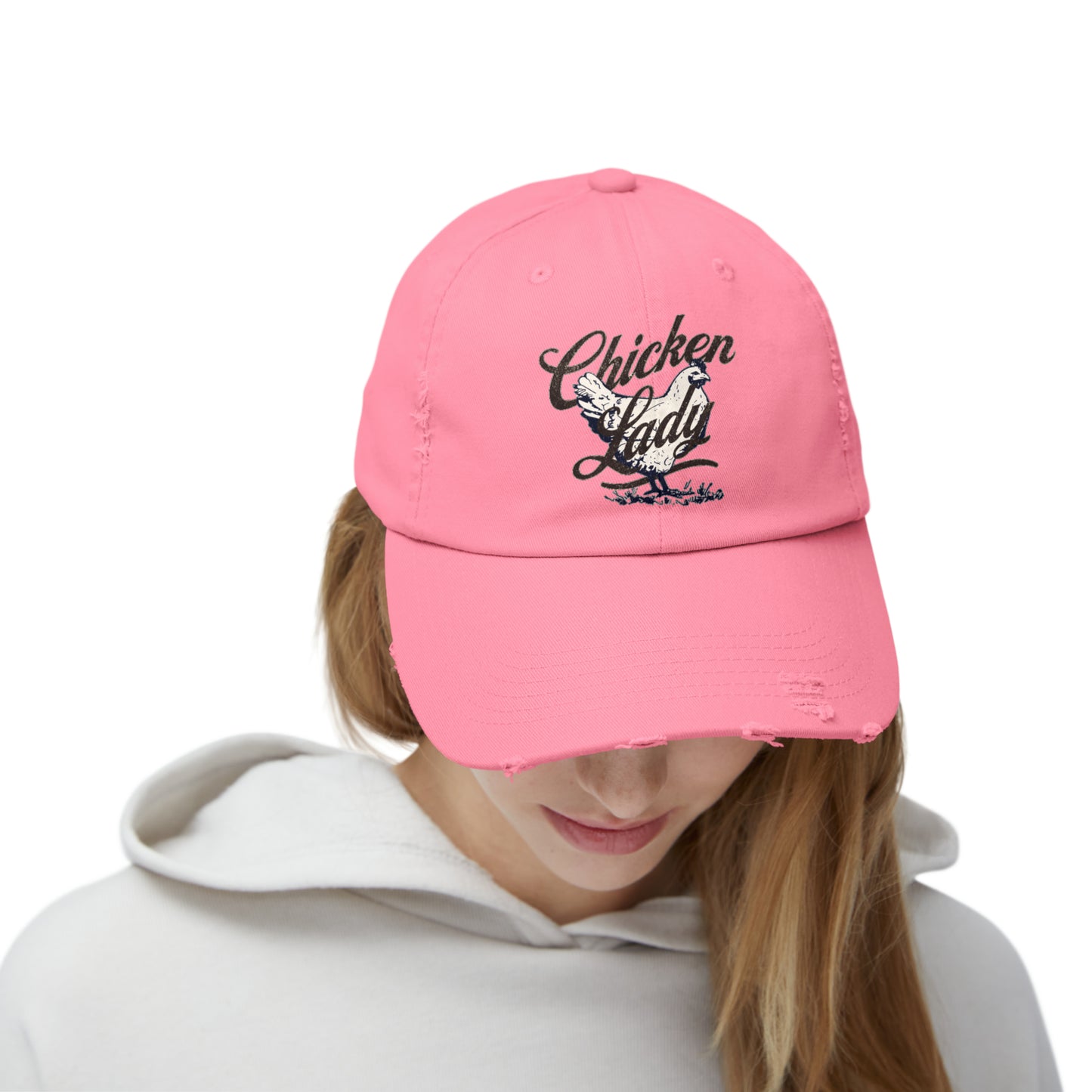 Chicken Lady Unisex Distressed Cap | Cotton Twill Hat | Chicken Lover Hat | Gift for Chicken Keeper | Homestead Gift
