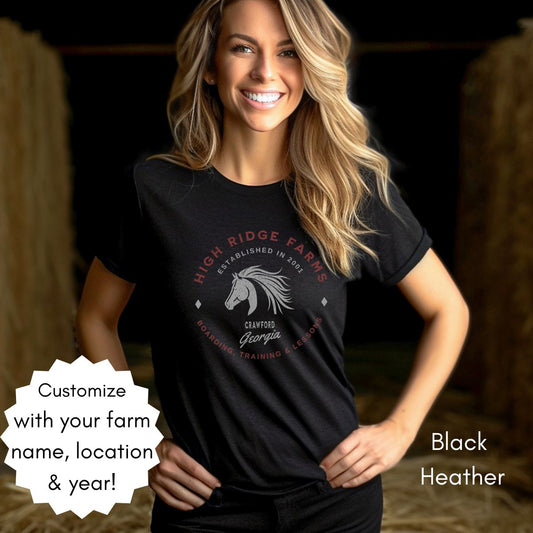 Custom Horse Farm Tee | Unisex Jersey Short Sleeve Tee | Horse Boarding Tshirt | Equine Business Tee | Personalized | Equestrian Gift