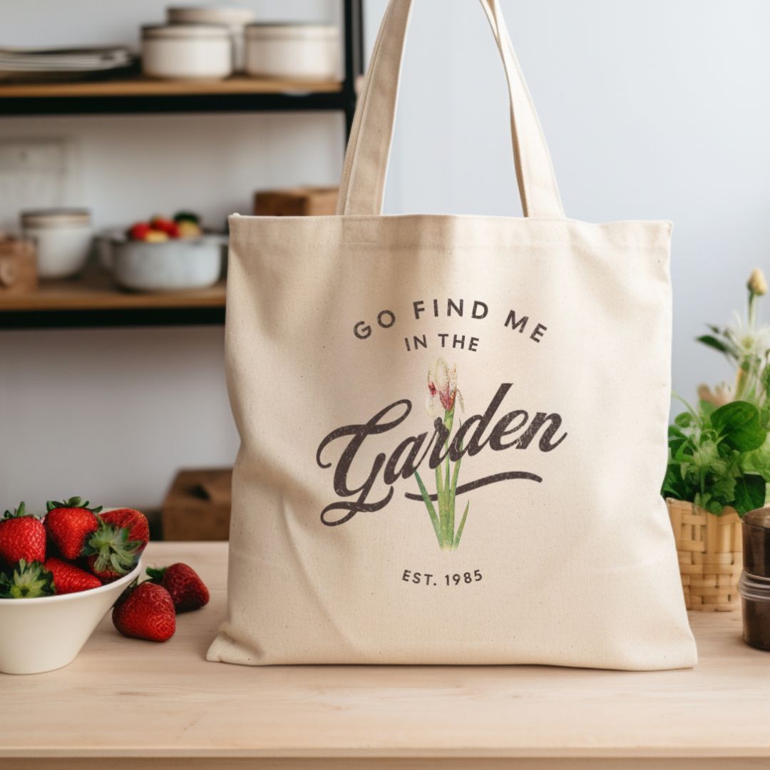 Find me in the Garden Cotton Canvas Tote Bag Farmer's Market Bag Flower Lover Reusable Grocery Bag Homesteading Gift Gardener Shoulder Bag