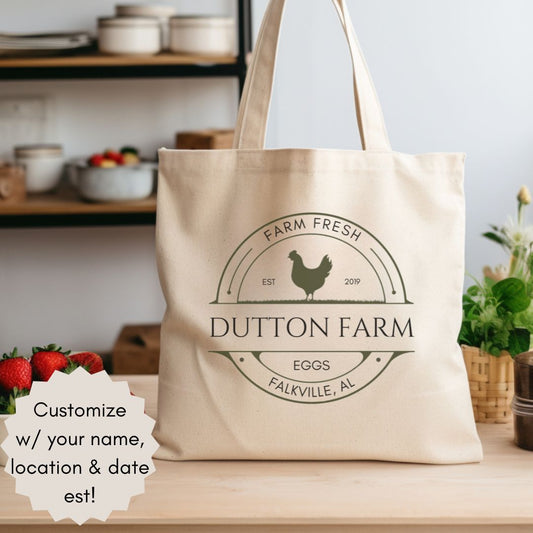 Custom Egg Farm Cotton Canvas Tote Bag Farmer's Market Bag Reusable Grocery Bag Homesteading Gift Local Egg Dealer Shoulder Bag