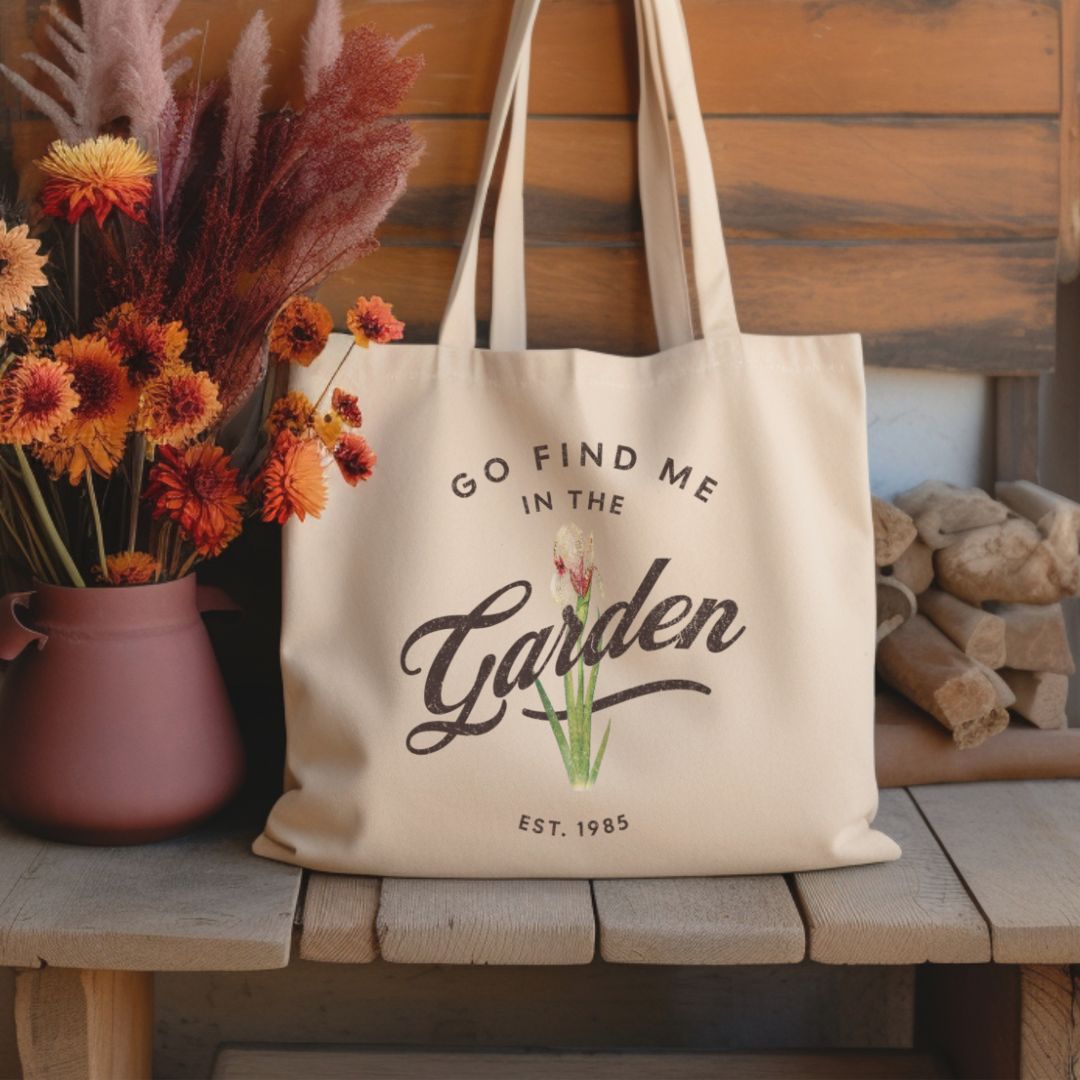 Find me in the Garden Cotton Canvas Tote Bag Farmer's Market Bag Flower Lover Reusable Grocery Bag Homesteading Gift Gardener Shoulder Bag