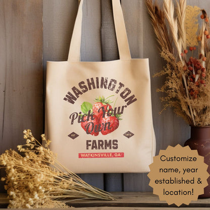 Custom Strawberry Farm Cotton Canvas Tote Bag | Farmer's Market Bag | Local Produce Dealer | Personalized Farmer Bag | Reusable Grocery Bag