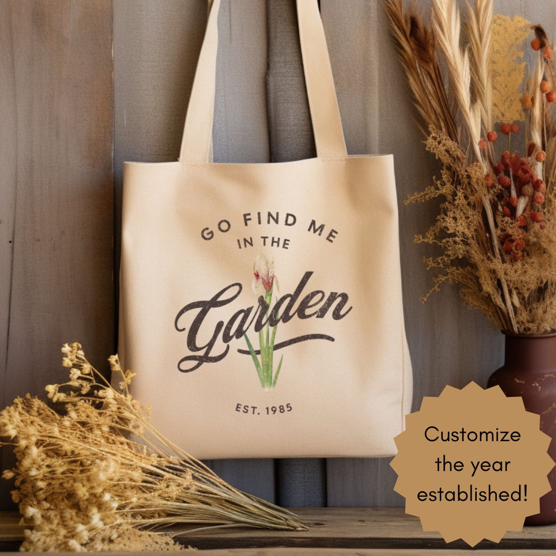 Find me in the Garden Cotton Canvas Tote Bag Farmer's Market Bag Flower Lover Reusable Grocery Bag Homesteading Gift Gardener Shoulder Bag