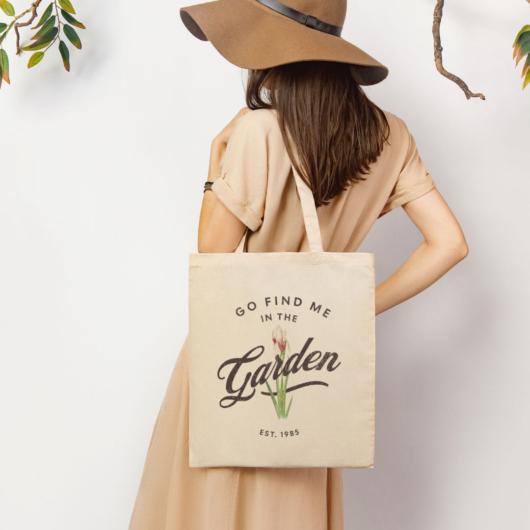 Find me in the Garden Cotton Canvas Tote Bag Farmer's Market Bag Flower Lover Reusable Grocery Bag Homesteading Gift Gardener Shoulder Bag
