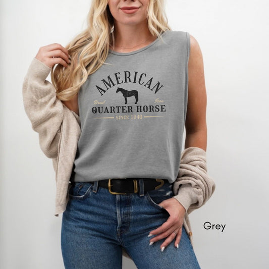 American Quarter Horse Tank Top | Horse Lover Shirt | Horse Breed Tank | Gift for Equestrian | Gift for Cowboy Cowgirl Unisex Garmet Dyed