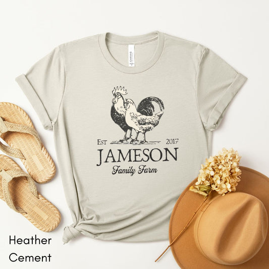 Custom Family Farm Tee | Rooster/Hen Unisex Jersey Short Sleeve Tee | Gift for Homesteader | Personalized Farm Tee | Chicken Lover t-shirt