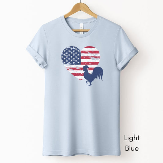 Patriotic Rooster Tee | Unisex Tee | 4th of July Farm Tee | Rooster Chicken T-shirt | USA T-shirt | Distressed Memorial Day Tshirt