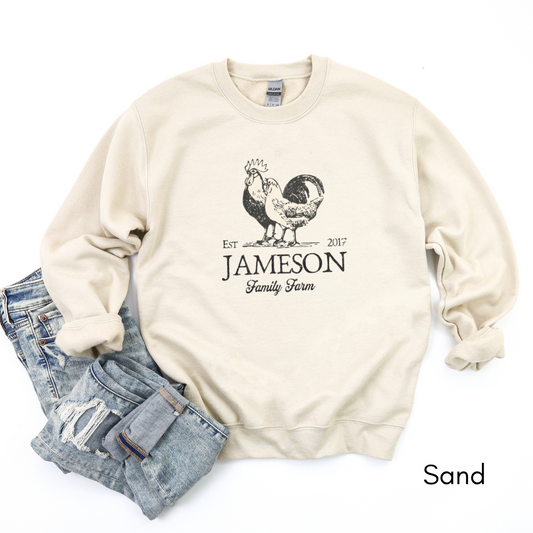 Custom Family Farm Sweatshirt - Unisex Crewneck Sweatshirt| Farmer's Market sweatshirt | Personalized Farmer Sweatshirt | Chicken Lover Gift