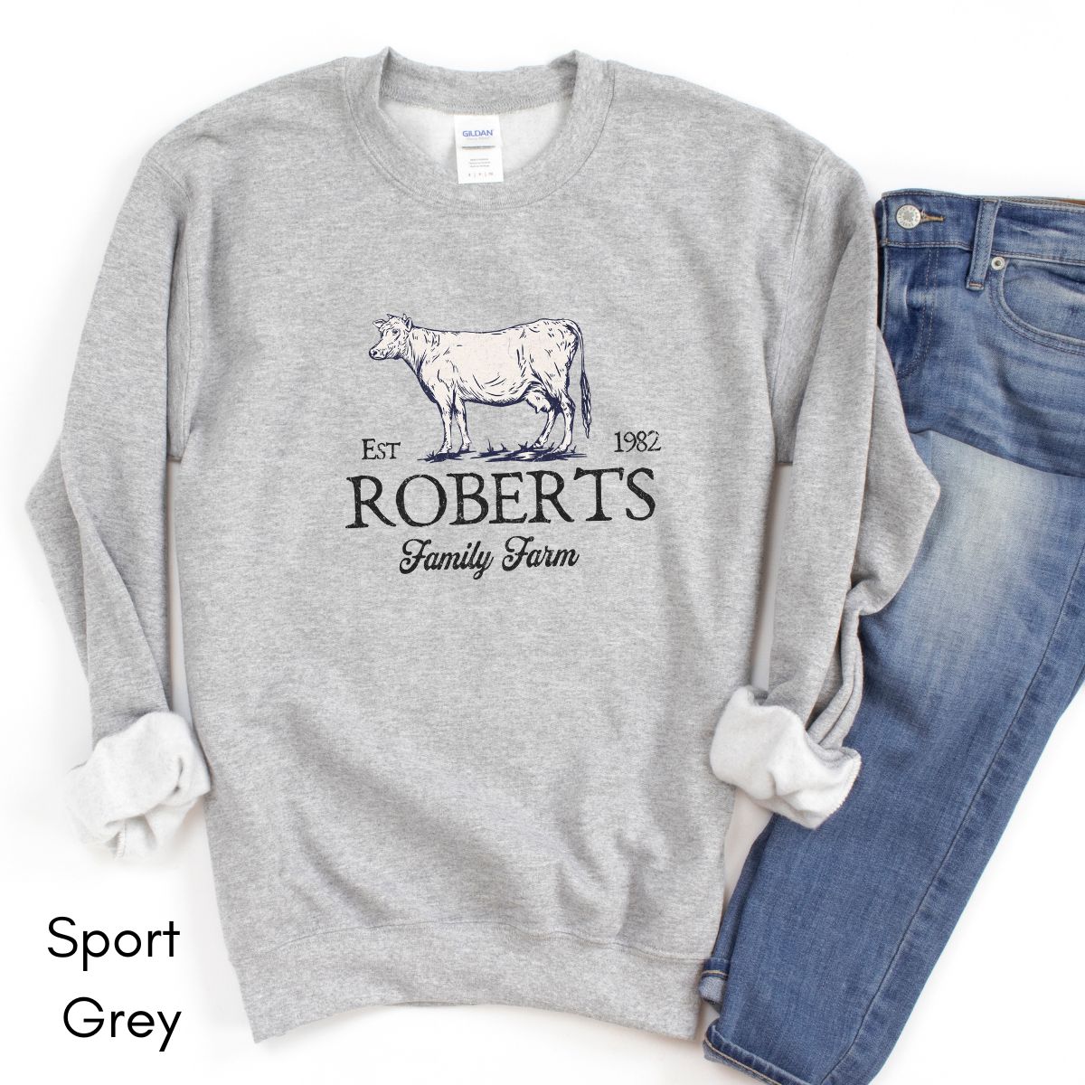 Custom Dairy Cow Family Farm Sweatshirt- Unisex Crewneck Sweatshirt| Farmer's Market sweatshirt | Personalized Farmer Sweatshirt | Cow Lover Gift