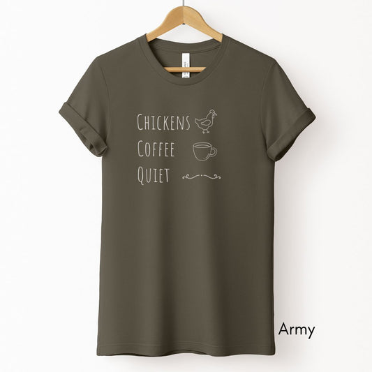 Chickens Coffee Quiet Tee | Unisex Jersey Short Sleeve Tee | Funny Farm Tee | Chicken Tee | Rural life Tshirt