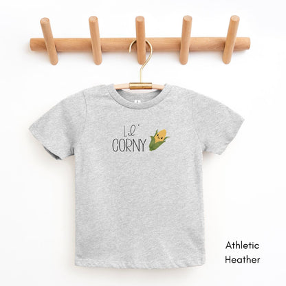 Lil' Corny YOUTH Short Sleeve Tee | Funny Vegetable Tshirt | Veggie Pun Shirt | Goofy Farmer's Market T-shirt | Silly Homesteading Tee