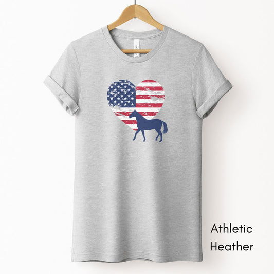 Patriotic Horse Tee | Unisex Tee | 4th of July Farm Tee | Eqquestrian T-shirt | USA T-shirt | Distressed Memorial Day Tshirt