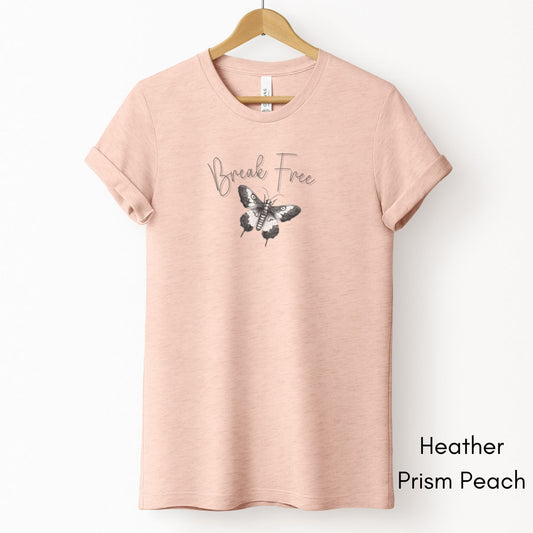 Break Free Tee | Motivational Short Sleeve Tee | Moth Butterfly Insect T-shirt | Inspirational Tshirt | Pastel Spring Color Tee