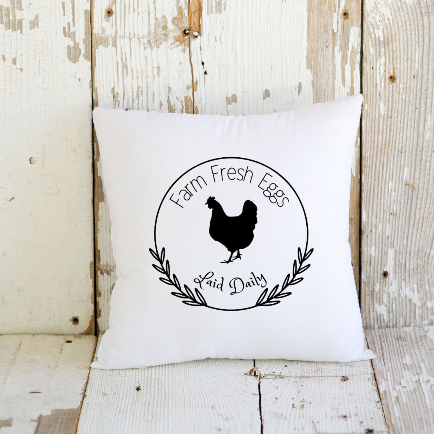 Farm Fresh Eggs Laid Daily - Spun Polyester Square Pillow | Farmhouse Decor | Housewarming Gift | Throw Pillow | Chicken Hen Pillow