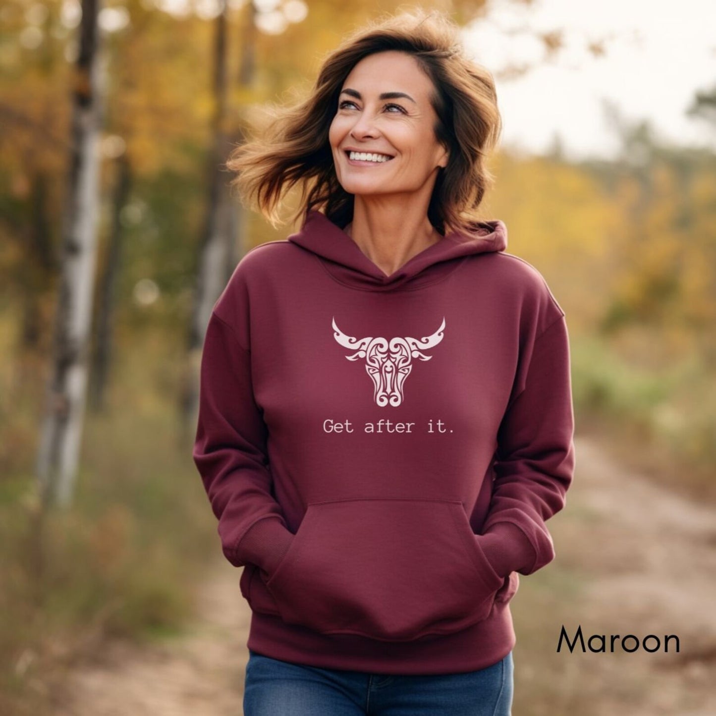 Get After It Unisex Heavy Blend™ Hooded Sweatshirt | Motivational Sweatshirt | Bull | Grab life by the horns