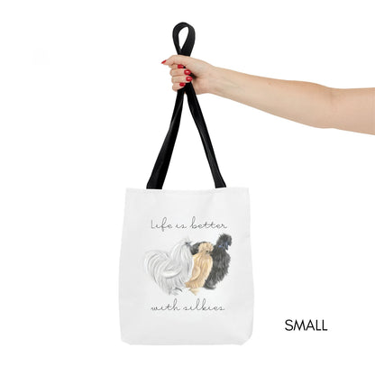 Life is Better with Silkies Tote Bag | Gift for silkie lovers | Chicken lover bag | Farmer's Market Bag | Reusable Grocery Bag Shoulder Tote