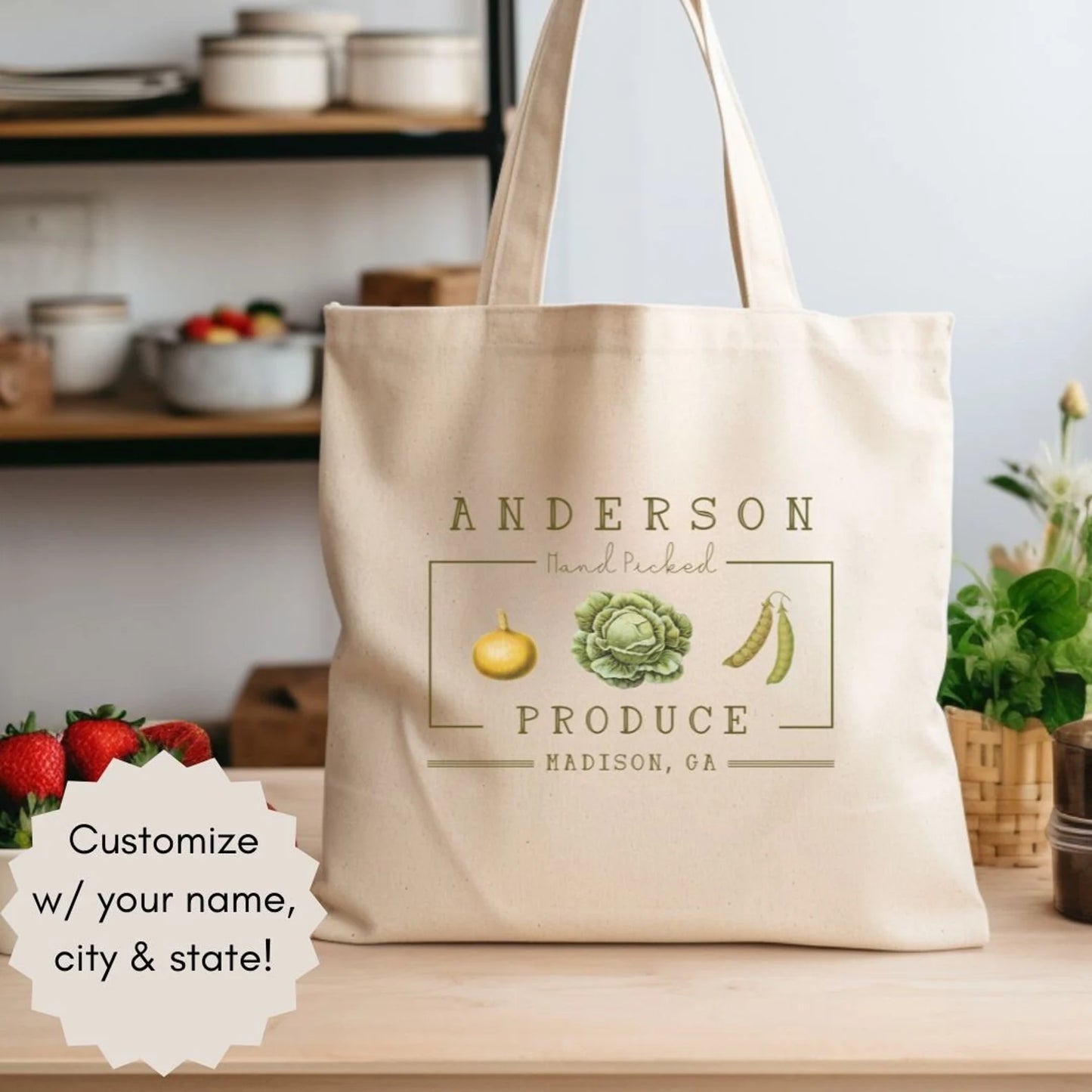 Custom Farm Cotton Canvas Tote Bag | Farmer's Market Bag | Local Produce Dealer | Personalized Vegetable Garden Bag | Reusable Grocery Bag