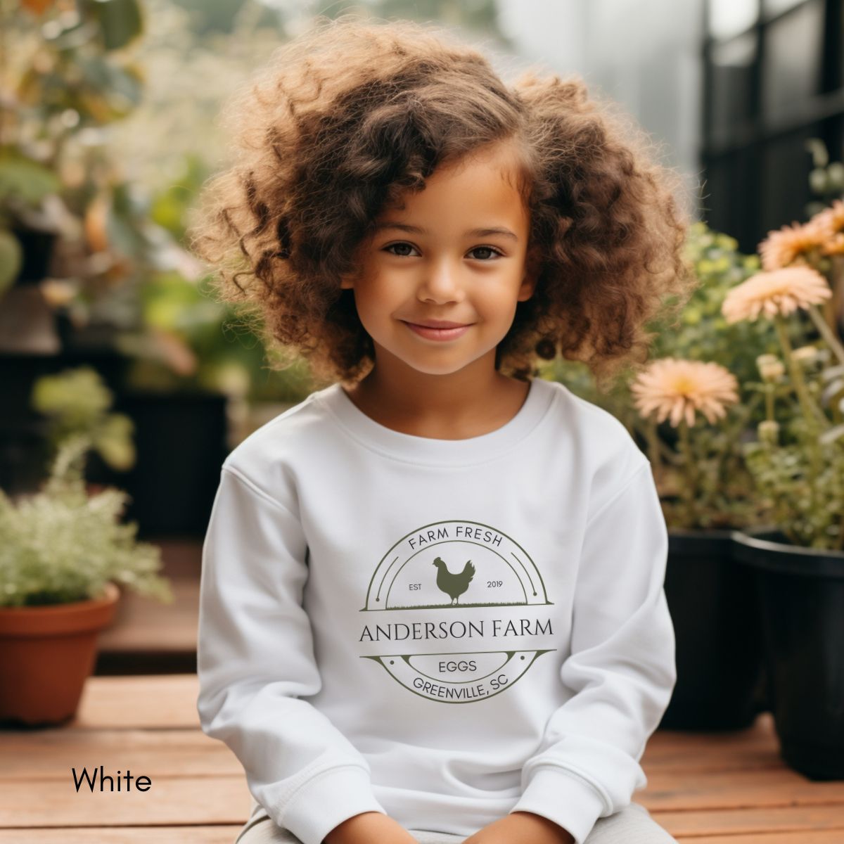 Custom Egg Farm YOUTH/KIDS Crewneck Sweatshirt Personalized Local Egg Dealer Chicken Lover Gift Farmer's Market Shirt