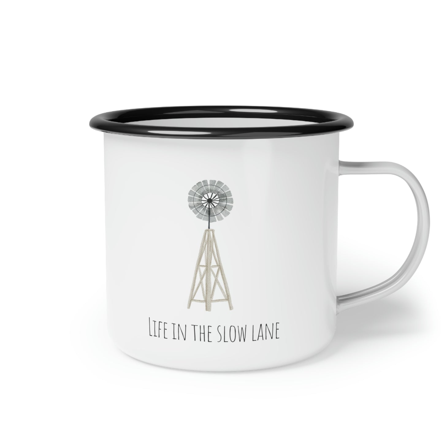 Life in the Slow Lane Enamel Camp Cup | Farm Life Coffee Mug | Windmill Mug | Camping Coffee Cup