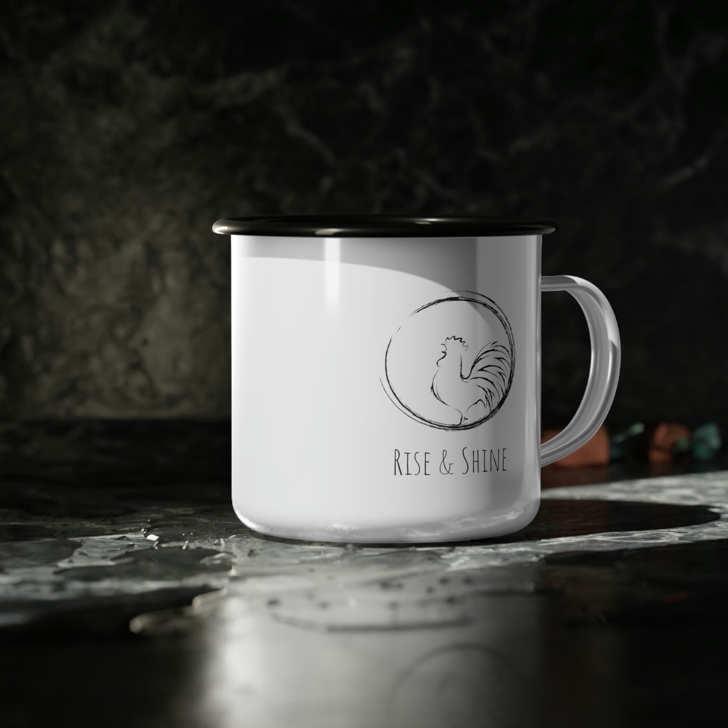 Rise & Shine Enamel Camp Cup | Rooster Coffee Cup | Chicken Mug