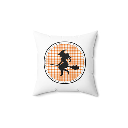 Gingham Plaid Halloween Witch Pillow - Farmhouse Decor Halloween Decor Housewarming Gift Throw Pillow Orange Gingham Plaid Square Pillow