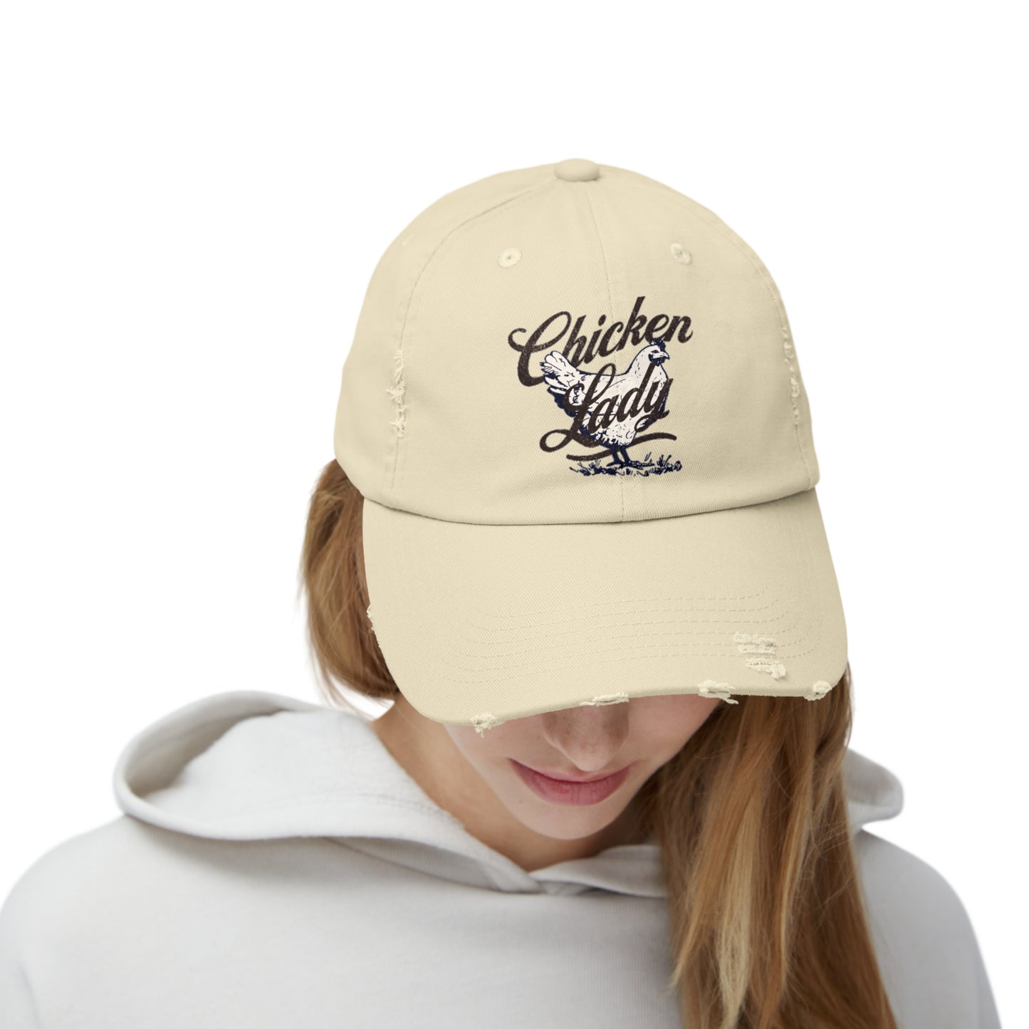 Chicken Lady Unisex Distressed Cap | Cotton Twill Hat | Chicken Lover Hat | Gift for Chicken Keeper | Homestead Gift