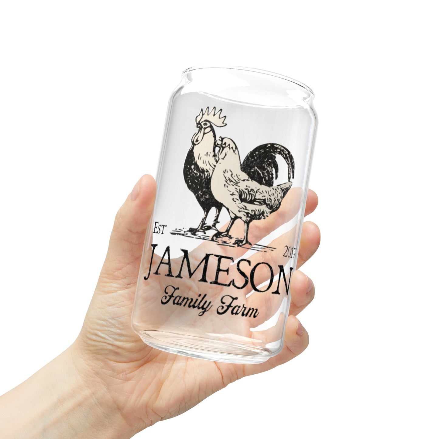 Custom Family Farm Sipper Glass | Personalized Tumbler | Farmer's Market Cup | Chicken Lover Gift | Gift for homesteader 16oz Glass Tumbler