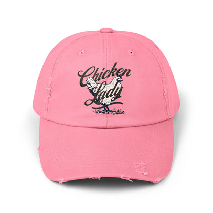 Chicken Lady Unisex Distressed Cap | Cotton Twill Hat | Chicken Lover Hat | Gift for Chicken Keeper | Homestead Gift