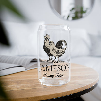 Custom Family Farm Sipper Glass | Personalized Tumbler | Farmer's Market Cup | Chicken Lover Gift | Gift for homesteader 16oz Glass Tumbler