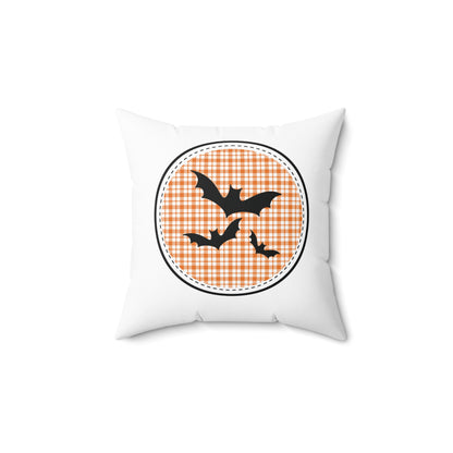 Cute Spooky Halloween Bats Pillow - Farmhouse Decor Pillow | Halloween Decor| Housewarming Gift | Orange & Black Gingham Plaid Throw Pillow