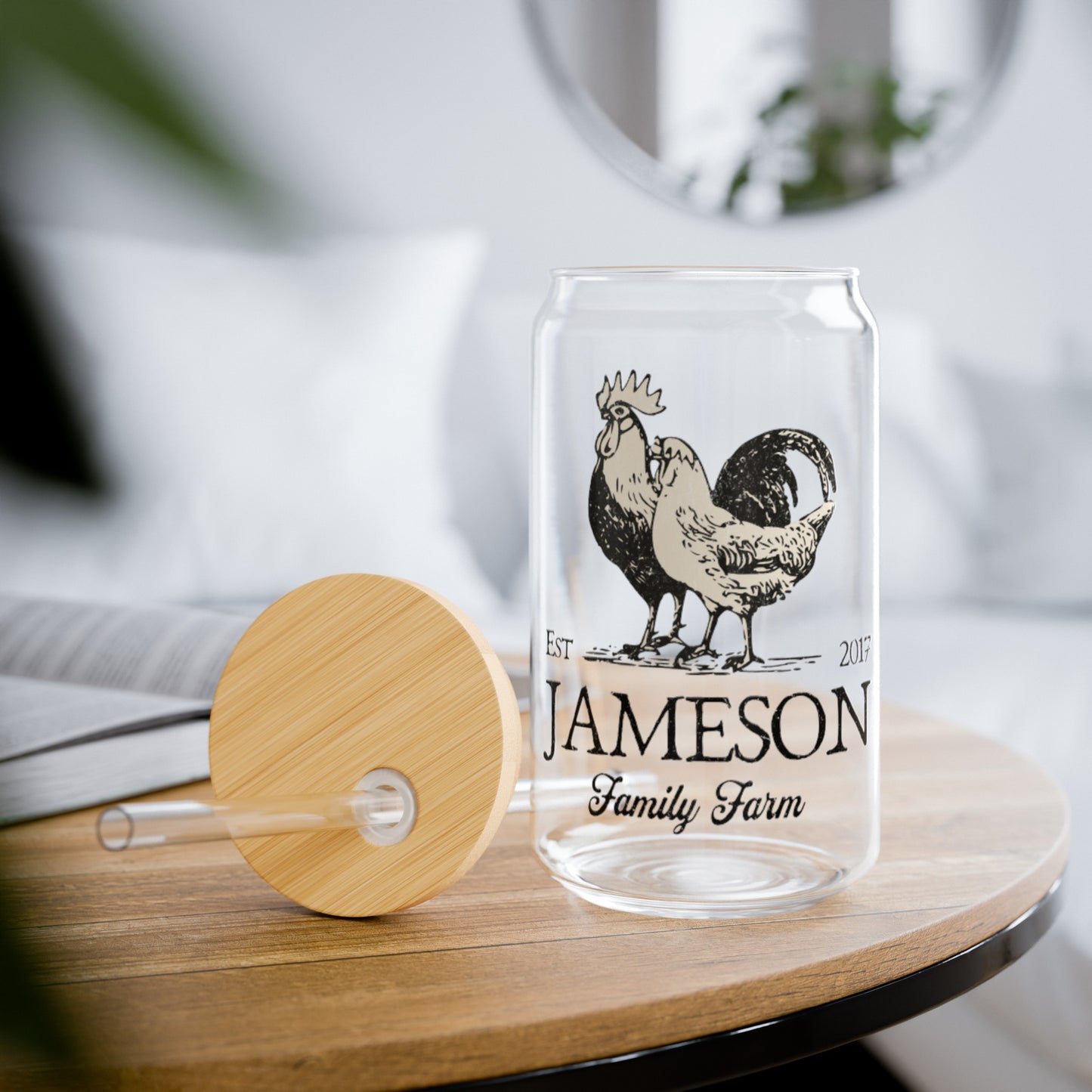 Custom Family Farm Sipper Glass | Personalized Tumbler | Farmer's Market Cup | Chicken Lover Gift | Gift for homesteader 16oz Glass Tumbler