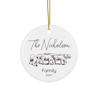 Custom Sheep Farm Ceramic Ornament Personalized Gift for Sheep Lovers Farmhouse Homesteading Gift