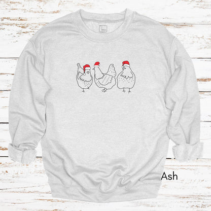 Christmas Chickens in Santa Hats Unisex Crewneck Sweatshirt