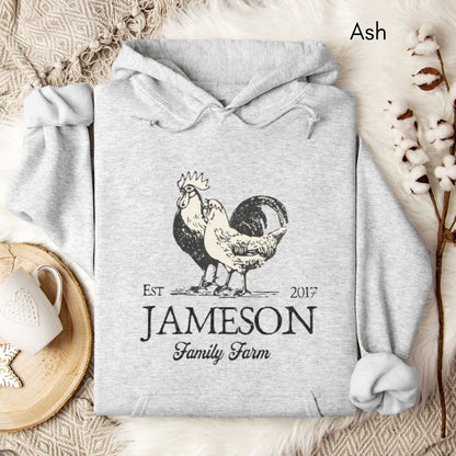 Custom Family Farm Unisex Hooded Sweatshirt | Personalized Gift for Chicken Farmer | Farmer's Market Sweatshirt | Homsteading Shirt