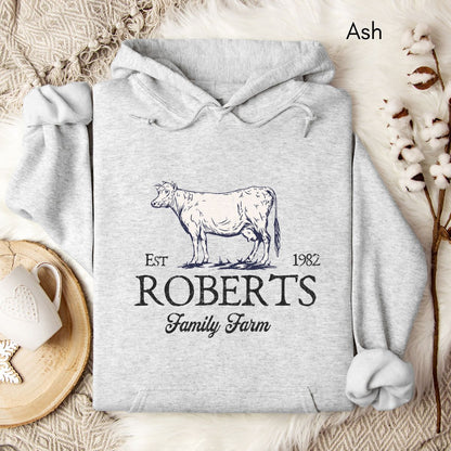 Custom Dairy Cow Family Farm Unisex Hooded Sweatshirt | Personalized Gift for Farmer | Farmer's Market Sweatshirt | Homsteading Shirt