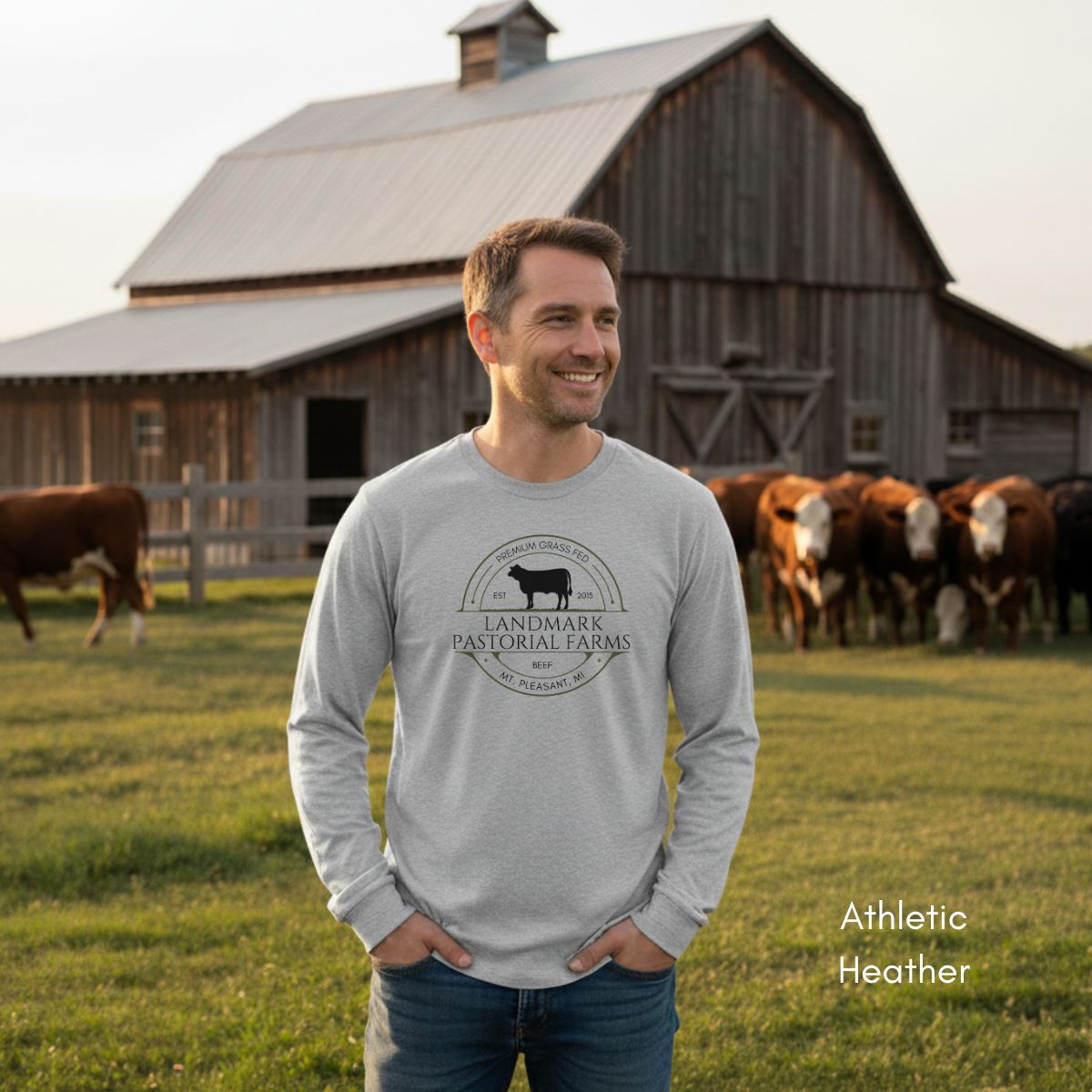 Custom Cattle Farm Long Sleeve Light Weight Jersey T-shirt