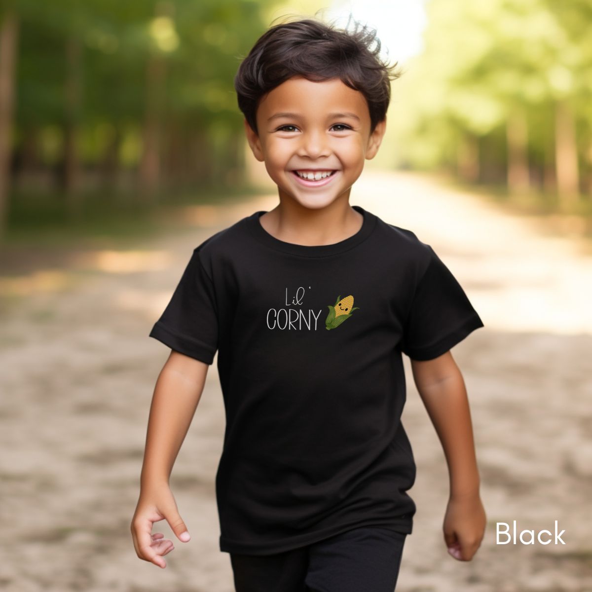 Lil' Corny YOUTH Short Sleeve Tee | Funny Vegetable Tshirt | Veggie Pun Shirt | Goofy Farmer's Market T-shirt | Silly Homesteading Tee