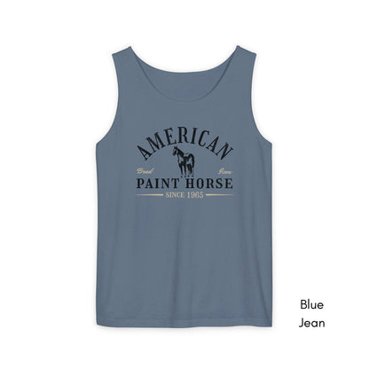 American Paint Horse Tank Top | Horse Lover Shirt | Horse Breed Tank | Gift for Equestrian | Gift for Cowboy Cowgirl Unisex Garmet Dyed