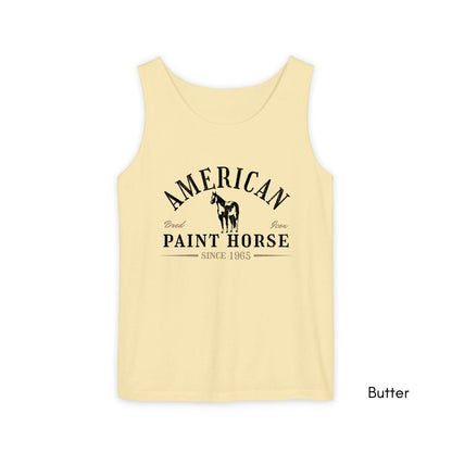 American Paint Horse Tank Top | Horse Lover Shirt | Horse Breed Tank | Gift for Equestrian | Gift for Cowboy Cowgirl Unisex Garmet Dyed