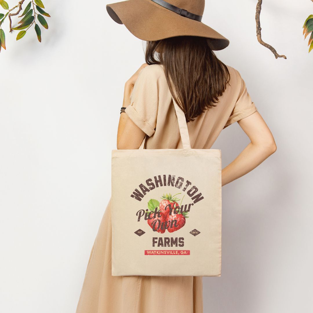 Custom Strawberry Farm Cotton Canvas Tote Bag | Farmer's Market Bag | Local Produce Dealer | Personalized Farmer Bag | Reusable Grocery Bag