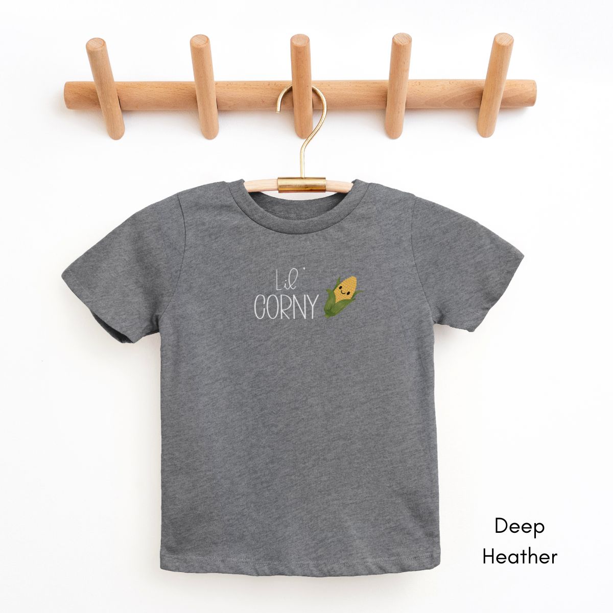 Lil' Corny YOUTH Short Sleeve Tee | Funny Vegetable Tshirt | Veggie Pun Shirt | Goofy Farmer's Market T-shirt | Silly Homesteading Tee