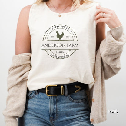 Custom Egg Farm Tank Top | Local Egg Dealer Shirt | Personalized Chicken Farm Tank | Gifts for Farmers | Homestead Shirt Unisex Garmet Dyed