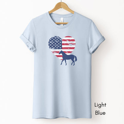 Patriotic Horse Tee | Unisex Tee | 4th of July Farm Tee | Eqquestrian T-shirt | USA T-shirt | Distressed Memorial Day Tshirt