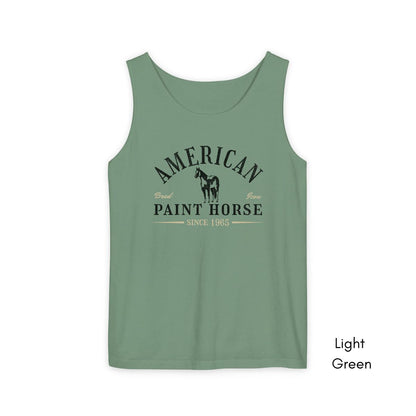 American Paint Horse Tank Top | Horse Lover Shirt | Horse Breed Tank | Gift for Equestrian | Gift for Cowboy Cowgirl Unisex Garmet Dyed