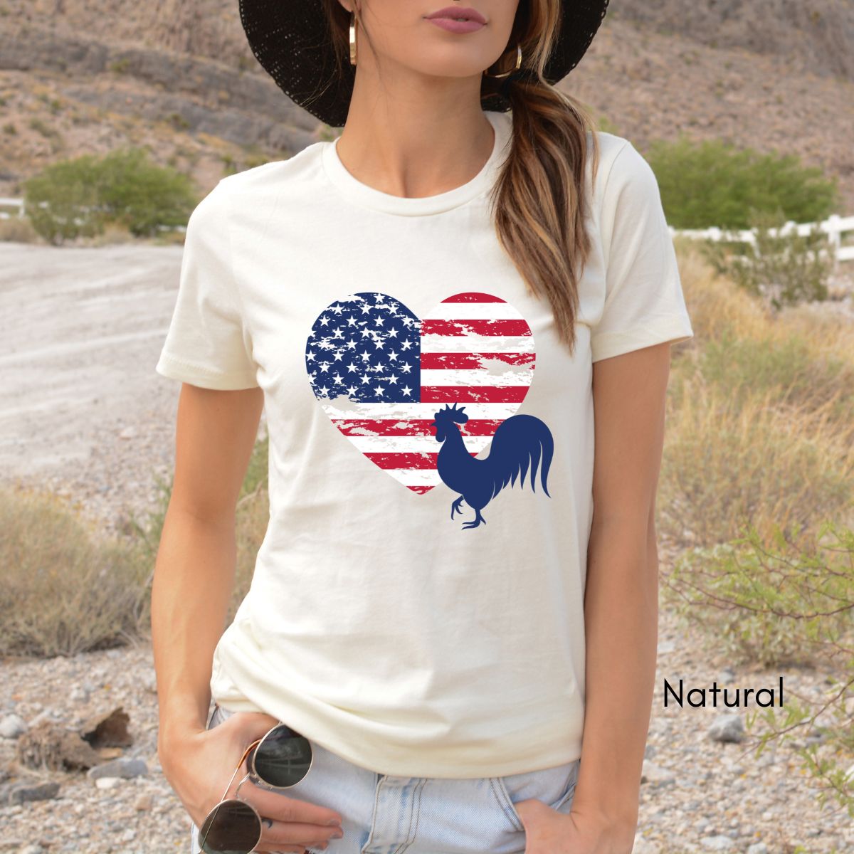 Patriotic Rooster Tee | Unisex Tee | 4th of July Farm Tee | Rooster Chicken T-shirt | USA T-shirt | Distressed Memorial Day Tshirt