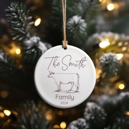 Custom Cattle Farm Ranch Ceramic Ornament Personalized Gift for Ranchers Cattle Farmers Farmhouse Homesteading Gift