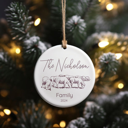 Custom Sheep Farm Ceramic Ornament Personalized Gift for Sheep Lovers Farmhouse Homesteading Gift