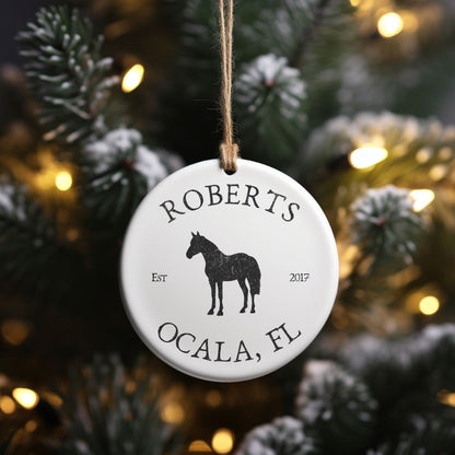 Custom Horse Farm Ranch Ceramic Ornament Personalized Gift for Horse Lovers Farmhouse Equestrian Gift