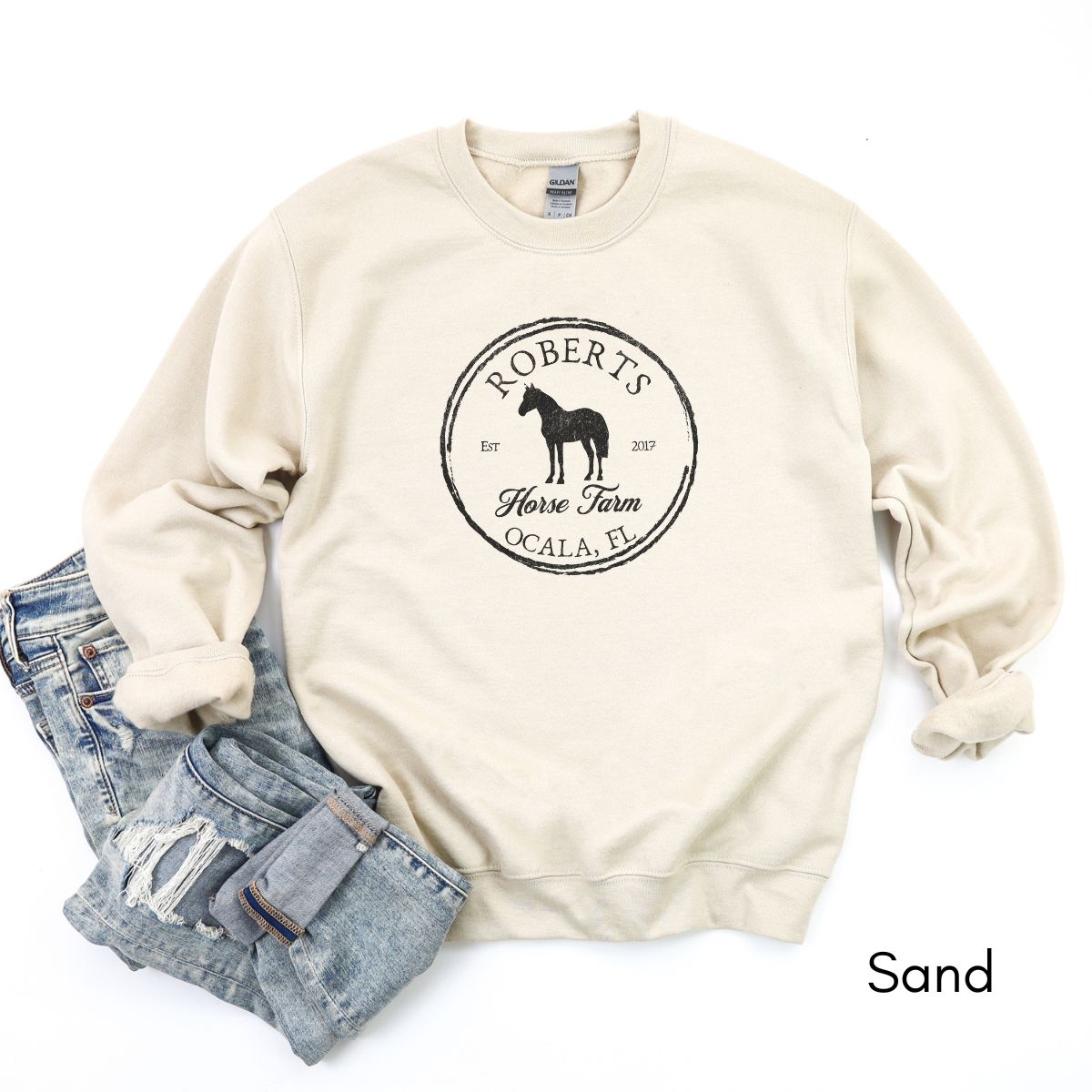 Custom Local Horse Farm Unisex Crewneck Sweatshirt | Horse Lover shirt | Gift for Equestrian |  Personalized Horse Farm Sweatshirt