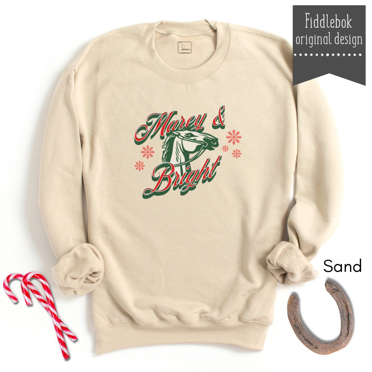 Marey & Bright Funny Holiday Horse Unisex Crewneck Sweatshirt